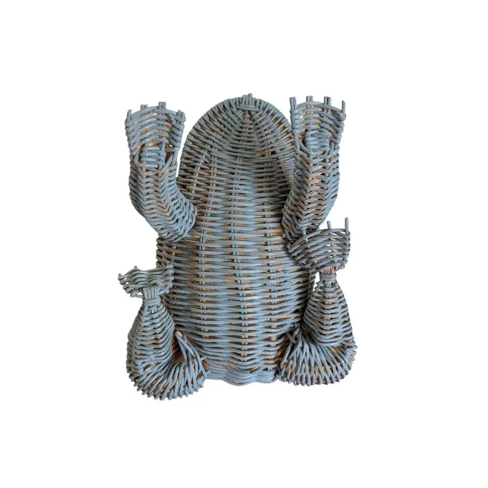 Vintage Wicker Frog Basket Planter with Marble Eyes Blue Cottagecore Farm Small